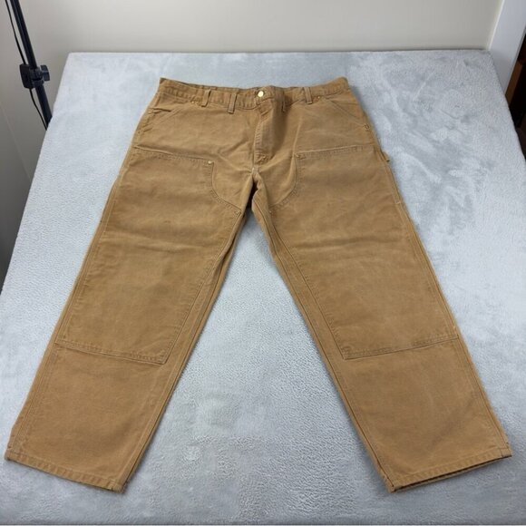 Vintage Carhartt Men's Size 42x27 B01 BRN Tan Double Knee Pants Made in USA 90s - Picture 2 of 12